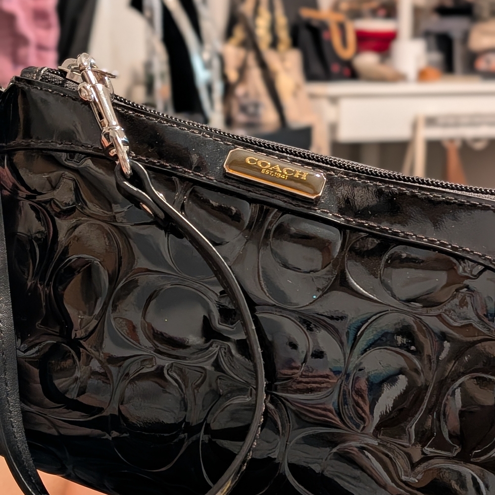 Coach Glossy Black Embossed Clutch - Picture 5 of 5